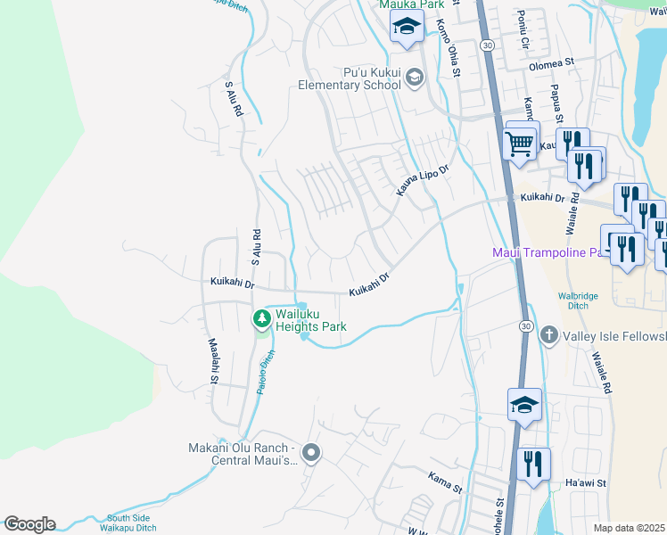 map of restaurants, bars, coffee shops, grocery stores, and more near 42 Pa'alae Place in Wailuku