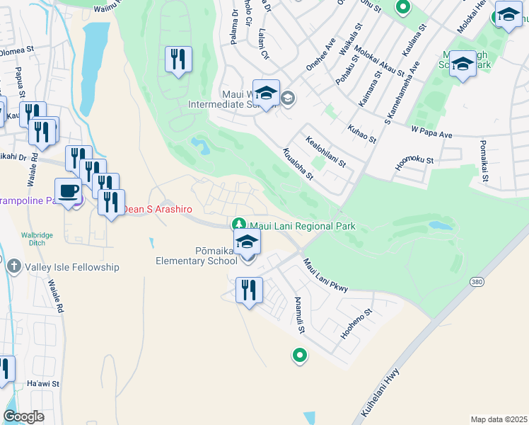 map of restaurants, bars, coffee shops, grocery stores, and more near 18 Halina Street in Kahului