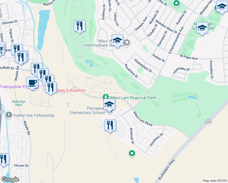 map of restaurants, bars, coffee shops, grocery stores, and more near 14 Kaana St in Kahului