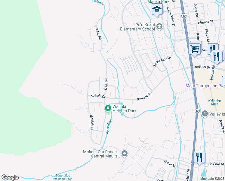 map of restaurants, bars, coffee shops, grocery stores, and more near 529 Ania Place in Wailuku