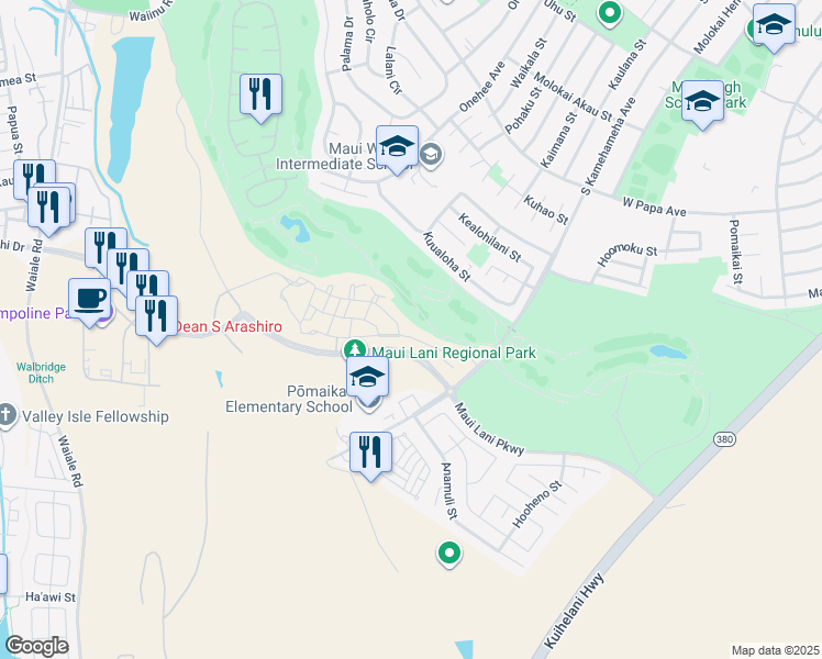map of restaurants, bars, coffee shops, grocery stores, and more near 70 'Olina Street in Kahului