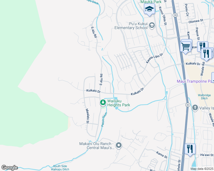 map of restaurants, bars, coffee shops, grocery stores, and more near 529 Ania Place in Wailuku