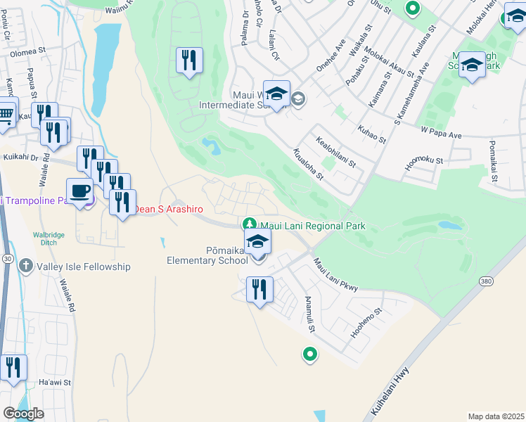 map of restaurants, bars, coffee shops, grocery stores, and more near 161 Lahai Lane in Kahului
