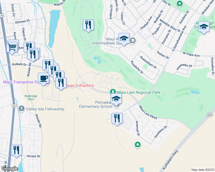 map of restaurants, bars, coffee shops, grocery stores, and more near 152 Lahai Lane in Kahului