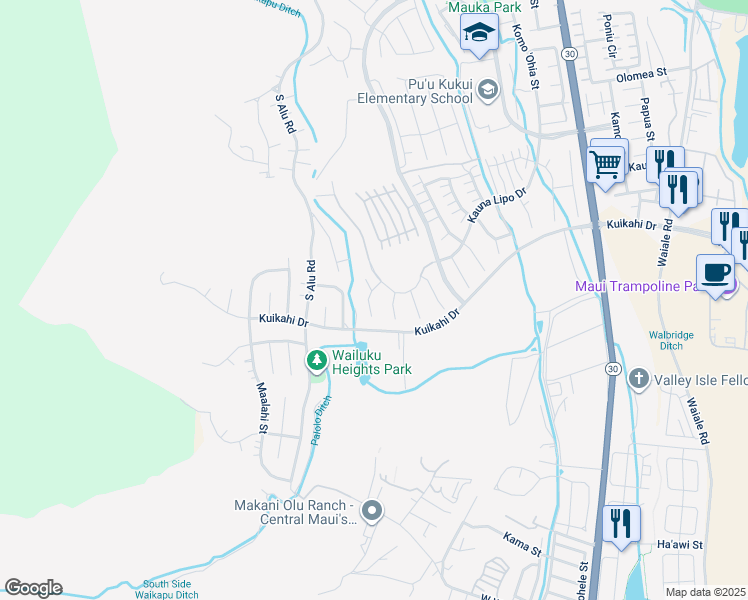 map of restaurants, bars, coffee shops, grocery stores, and more near 50 Papakapu Place in Wailuku