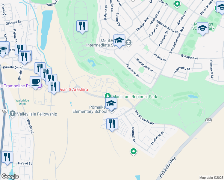 map of restaurants, bars, coffee shops, grocery stores, and more near 19 Kaana St in Kahului