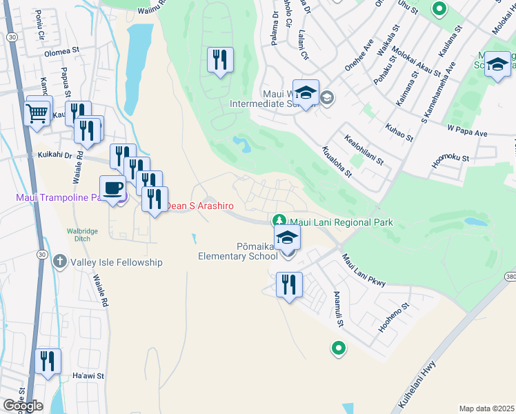 map of restaurants, bars, coffee shops, grocery stores, and more near 149 Lahai Lane in Kahului