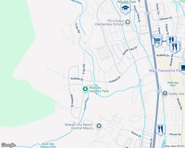 map of restaurants, bars, coffee shops, grocery stores, and more near 535 Kualau Street in Wailuku
