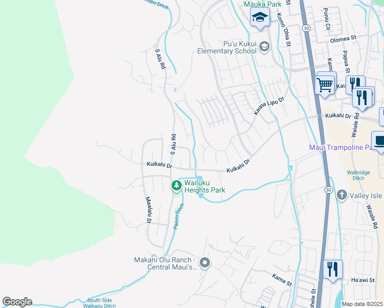 map of restaurants, bars, coffee shops, grocery stores, and more near 535 Kualau Street in Wailuku
