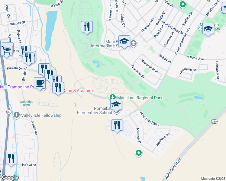 map of restaurants, bars, coffee shops, grocery stores, and more near 144 Lohena Ln in Kahului