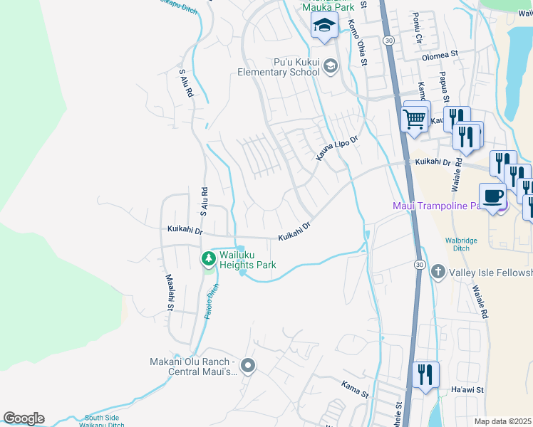 map of restaurants, bars, coffee shops, grocery stores, and more near 52 Pa'alae Place in Wailuku