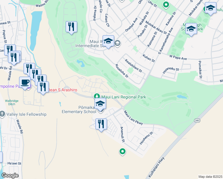 map of restaurants, bars, coffee shops, grocery stores, and more near 16 Unahe Street in Kahului