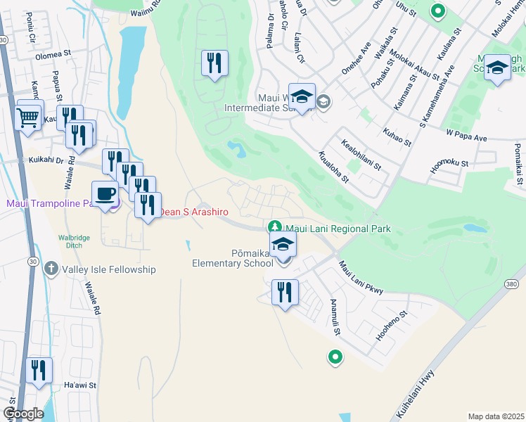 map of restaurants, bars, coffee shops, grocery stores, and more near 156 Lahai Lane in Kahului