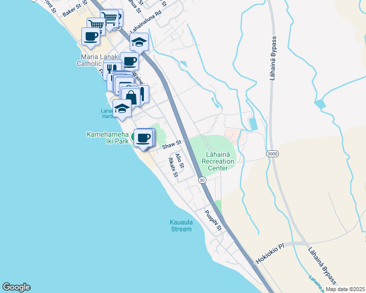 map of restaurants, bars, coffee shops, grocery stores, and more near 486 Waine'e Street in Lahaina