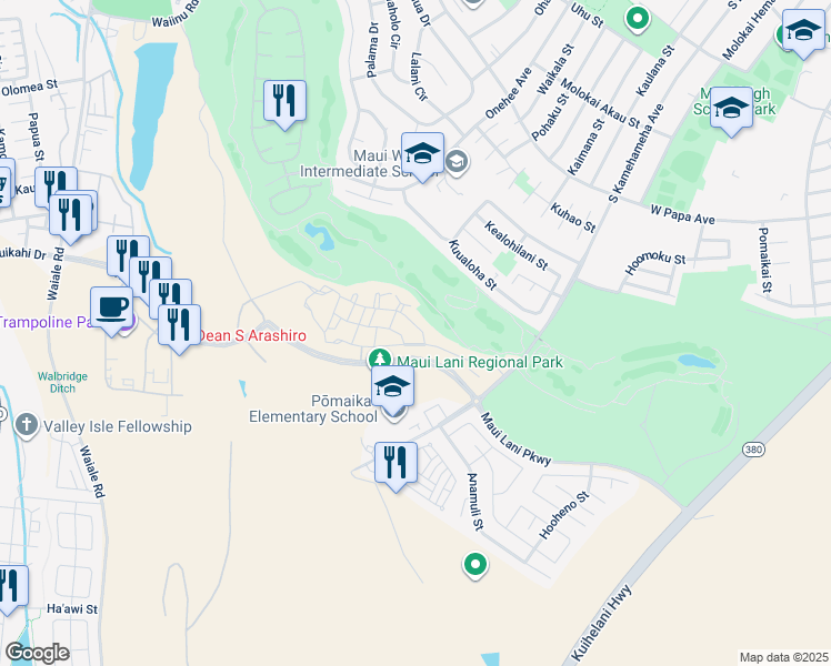 map of restaurants, bars, coffee shops, grocery stores, and more near 27 Unahe Street in Kahului