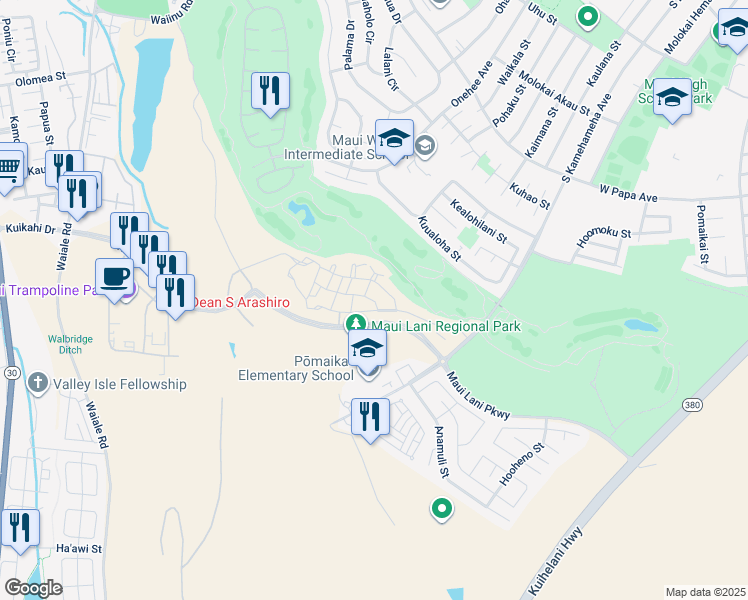 map of restaurants, bars, coffee shops, grocery stores, and more near 22 Halina Street in Kahului