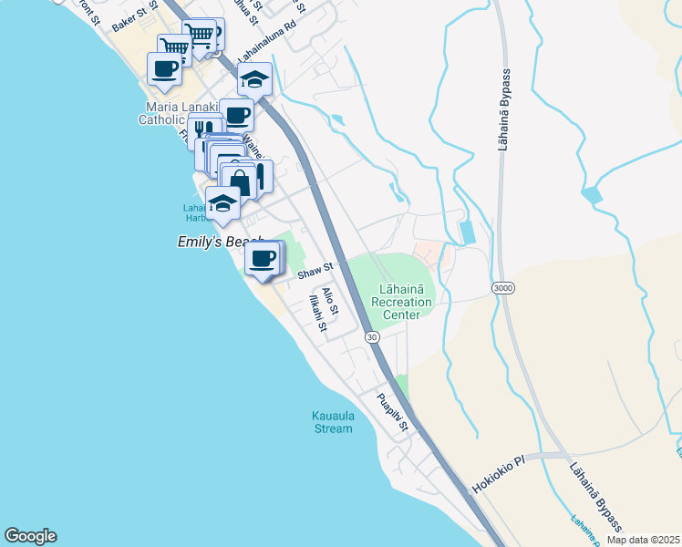 map of restaurants, bars, coffee shops, grocery stores, and more near 480 Waine'e Street in Lahaina