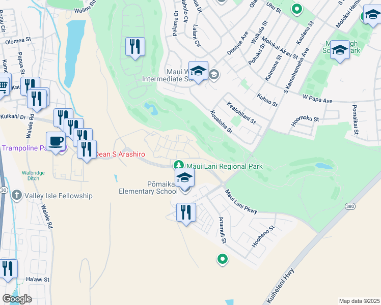 map of restaurants, bars, coffee shops, grocery stores, and more near 22 Kaana St in Kahului