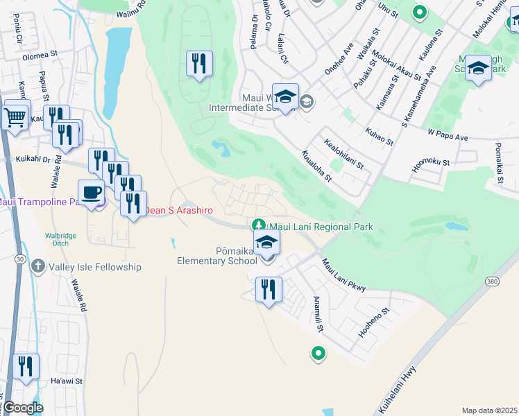 map of restaurants, bars, coffee shops, grocery stores, and more near 148 Lohena Ln in Kahului