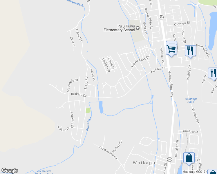 map of restaurants, bars, coffee shops, grocery stores, and more near 55 Pa'alae Place in Wailuku