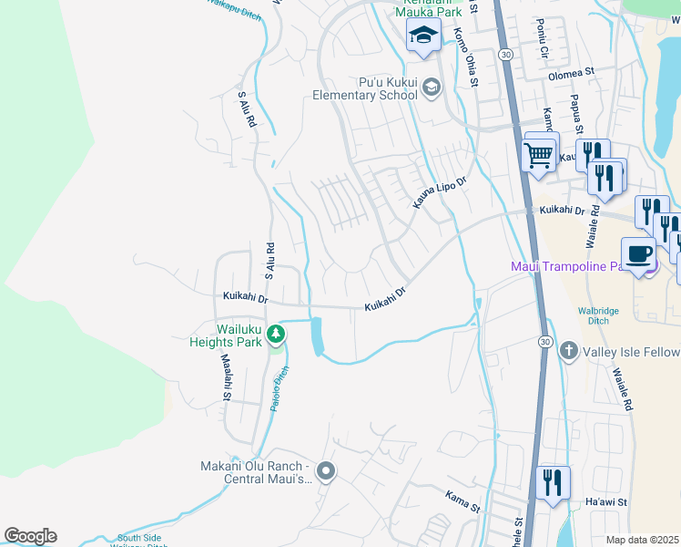 map of restaurants, bars, coffee shops, grocery stores, and more near 55 Pa'alae Place in Wailuku