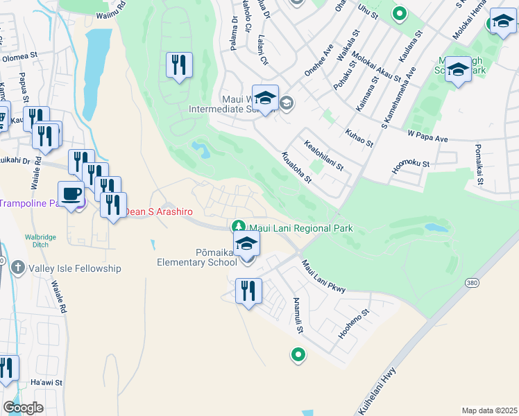 map of restaurants, bars, coffee shops, grocery stores, and more near 31 Unahe Street in Kahului