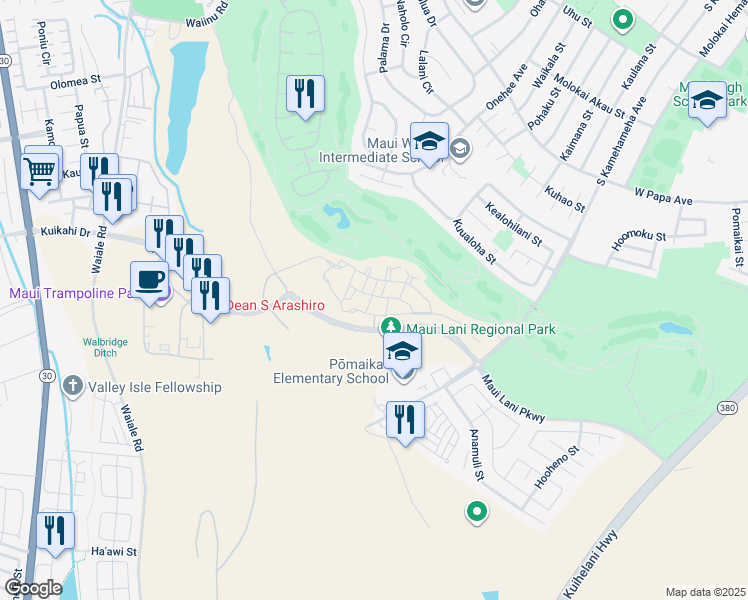 map of restaurants, bars, coffee shops, grocery stores, and more near 160 Lahai Lane in Kahului