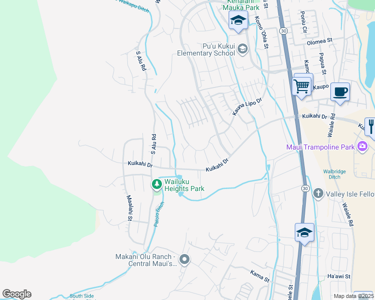 map of restaurants, bars, coffee shops, grocery stores, and more near 68 Papakapu Place in Wailuku