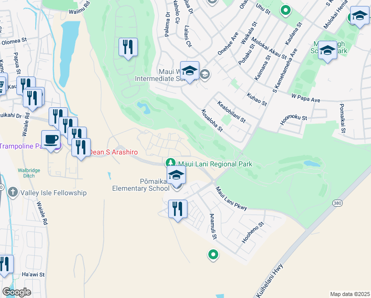 map of restaurants, bars, coffee shops, grocery stores, and more near 31 Unahe Street in Kahului