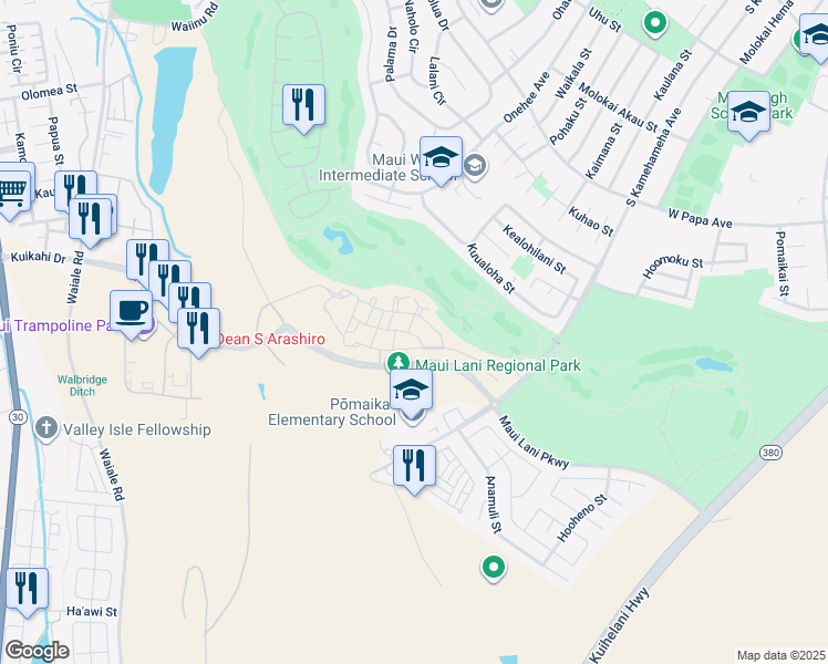 map of restaurants, bars, coffee shops, grocery stores, and more near 0 Kaana St in Kahului