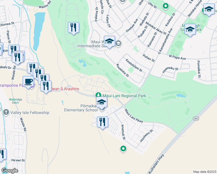 map of restaurants, bars, coffee shops, grocery stores, and more near 20 Unahe Street in Kahului