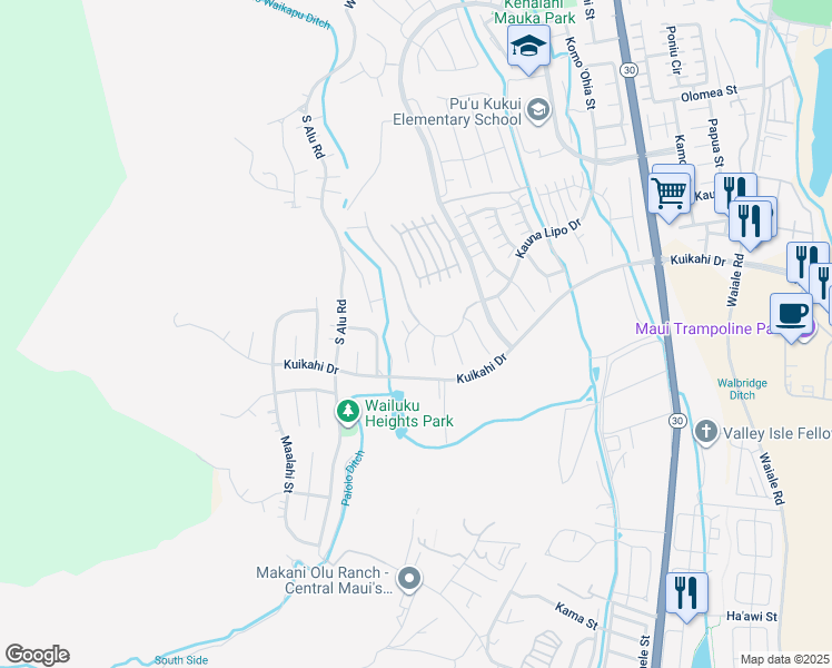 map of restaurants, bars, coffee shops, grocery stores, and more near 68 Papakapu Place in Wailuku