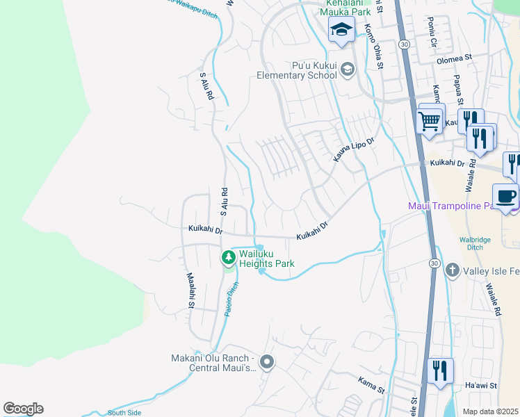 map of restaurants, bars, coffee shops, grocery stores, and more near 3 Pi'ipi'i Way in Wailuku