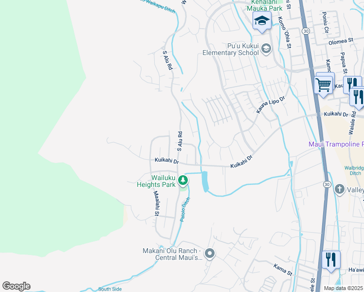 map of restaurants, bars, coffee shops, grocery stores, and more near 505 South Alu Road in Wailuku