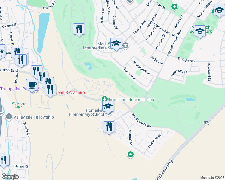 map of restaurants, bars, coffee shops, grocery stores, and more near 35 Unahe Street in Kahului