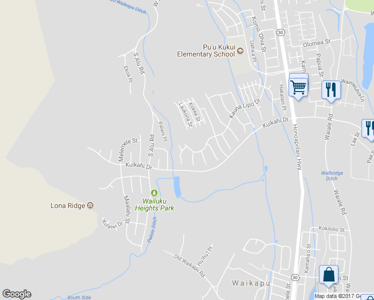 map of restaurants, bars, coffee shops, grocery stores, and more near 74 Papakapu Place in Wailuku