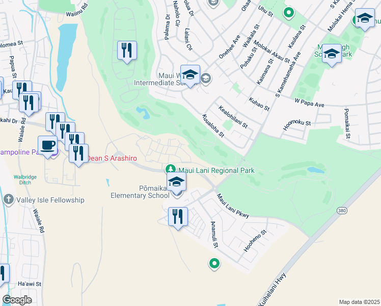 map of restaurants, bars, coffee shops, grocery stores, and more near 28 Unahe Street in Kahului