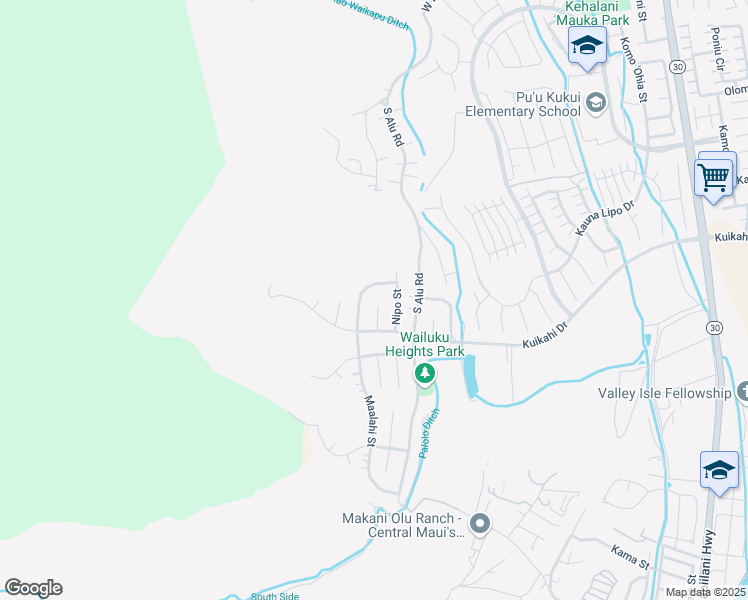 map of restaurants, bars, coffee shops, grocery stores, and more near 524 Hiilei Place in Wailuku