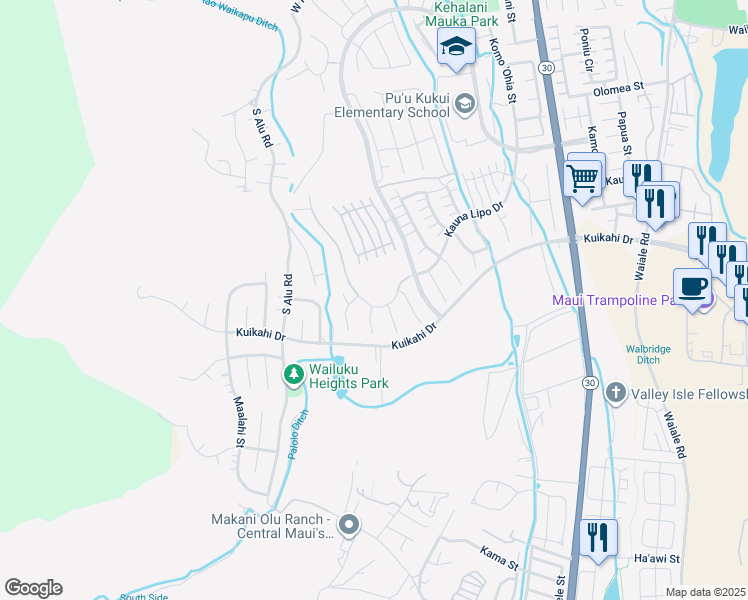map of restaurants, bars, coffee shops, grocery stores, and more near 500 Kauna Lipo Drive in Wailuku