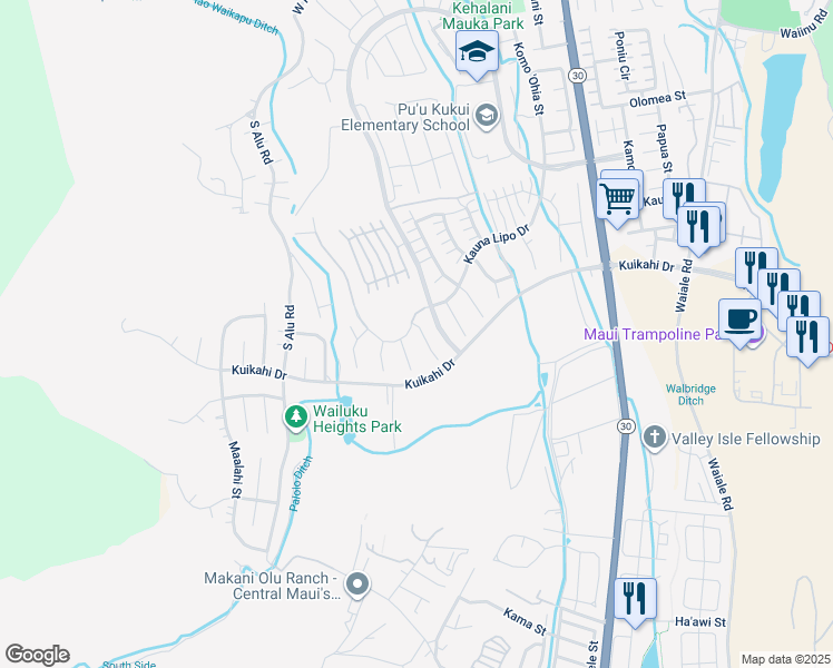 map of restaurants, bars, coffee shops, grocery stores, and more near 51 Papuhau Place in Wailuku