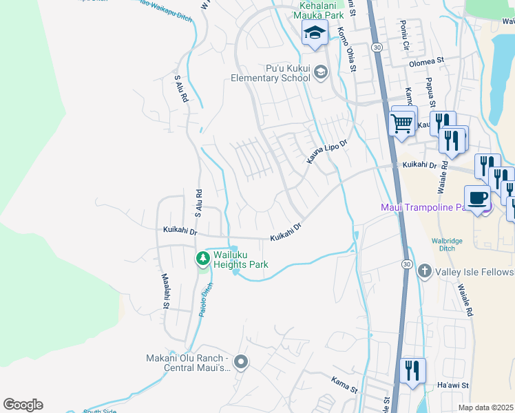 map of restaurants, bars, coffee shops, grocery stores, and more near 500 Kauna Lipo Drive in Wailuku