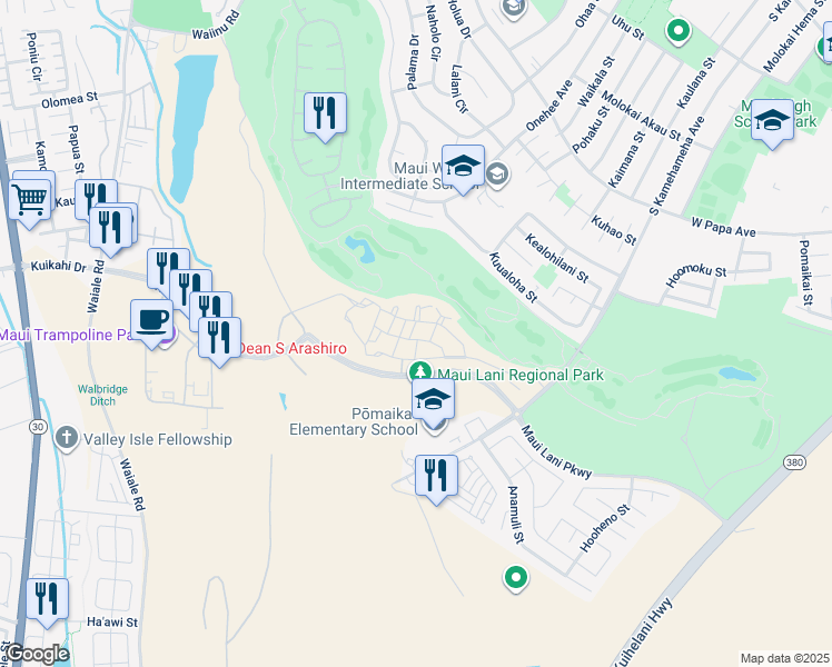 map of restaurants, bars, coffee shops, grocery stores, and more near 20 Moea Ln in Kahului