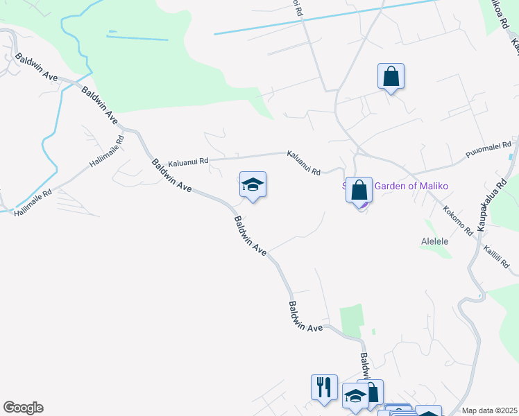 map of restaurants, bars, coffee shops, grocery stores, and more near 2933 Baldwin Avenue in Makawao