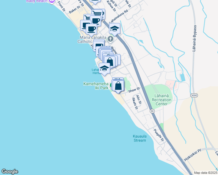 map of restaurants, bars, coffee shops, grocery stores, and more near 561 Front Street in Lahaina