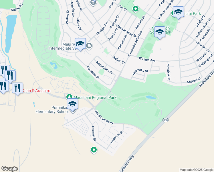 map of restaurants, bars, coffee shops, grocery stores, and more near 41 Kuualoha Street in Kahului