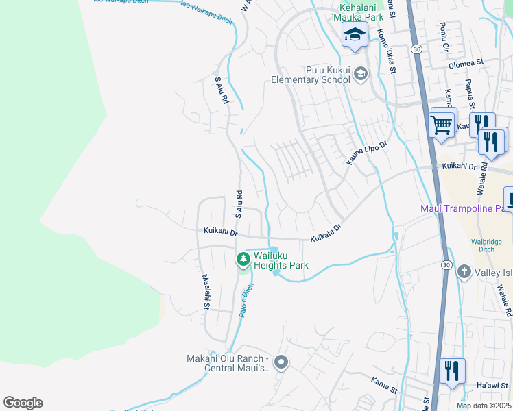 map of restaurants, bars, coffee shops, grocery stores, and more near 521 Kualau Street in Wailuku