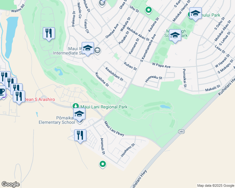 map of restaurants, bars, coffee shops, grocery stores, and more near 41 Kuualoha Street in Kahului