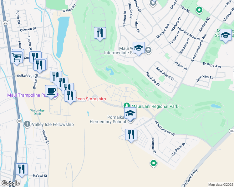 map of restaurants, bars, coffee shops, grocery stores, and more near 15 Halina Street in Kahului