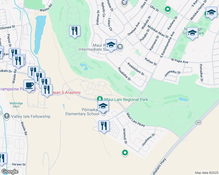 map of restaurants, bars, coffee shops, grocery stores, and more near 36 Unahe Street in Kahului