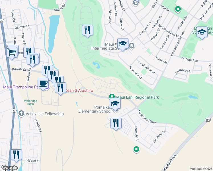 map of restaurants, bars, coffee shops, grocery stores, and more near 14 Halina Street in Kahului